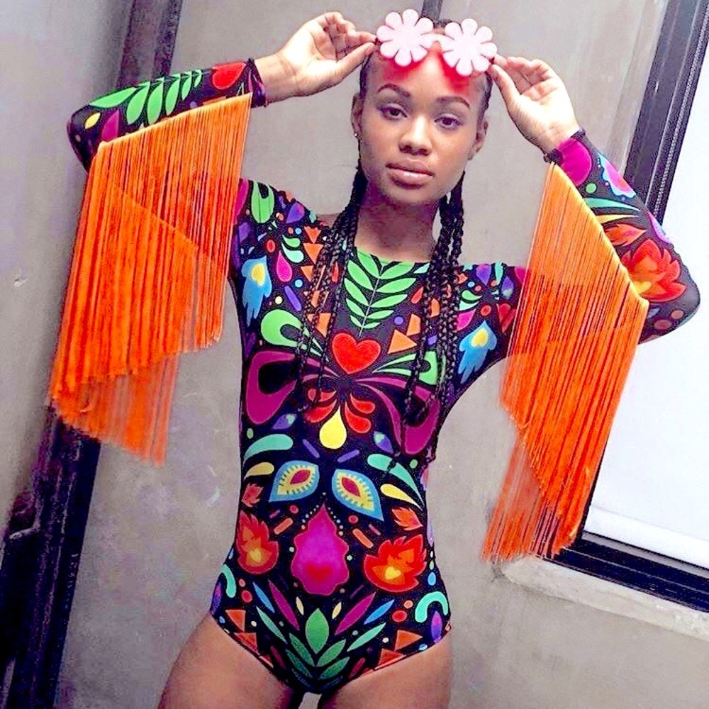 LOM Rainbow Black Fringe Sleeve Rave Bodysuit - XS - Picture 1 of 7
